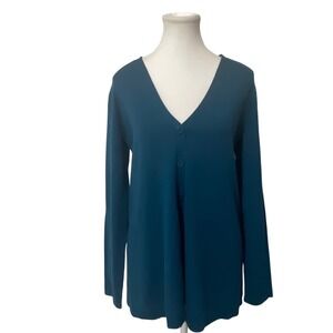 J Jill Teal V Neck Button Front Long Sleeve Cardigan Sweater Preppy Minimalist S